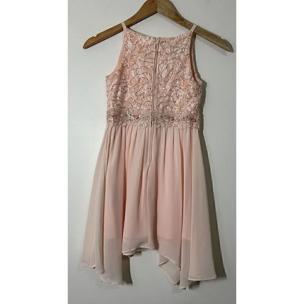 BCX Big Girls Lace Handkerchief Hem Skater Dress Med Pink Size 7